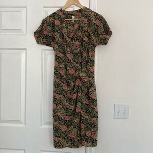 American Vintage Floral Wrap Dress in Olive Green and Dusty Rose